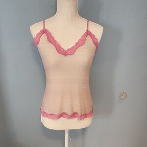 Vintage Y2K Express Chevron Sheer Mesh Floral Scalloped Lace Hem Sexy Nightwear